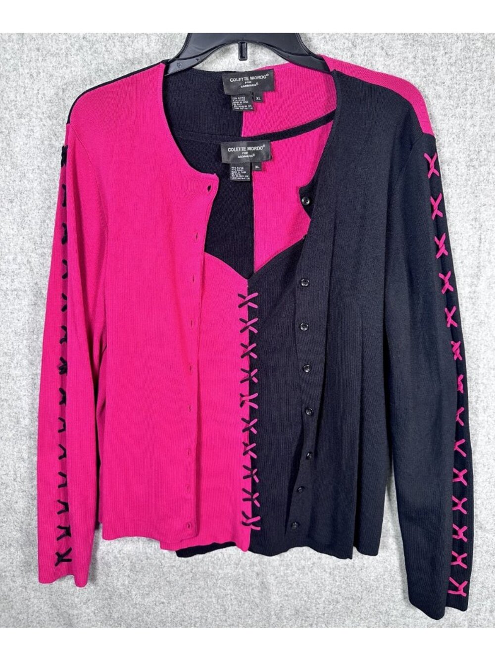 Colette Mordo Womens‎ XL Cardigan Top Set Black Pink Colorblock Stretch